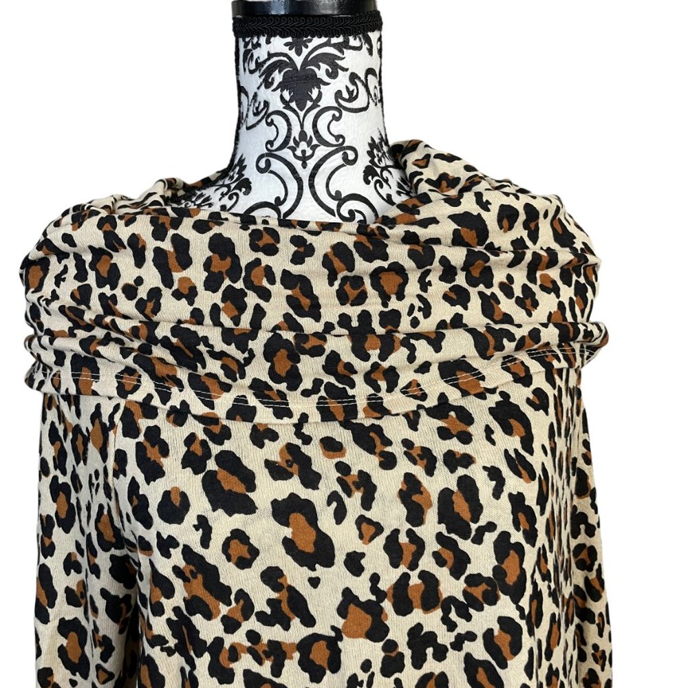 Gibsonlook Leopard Animal Print Convertible Neckline Cozy Fleece Tunic Small - Picture 3 of 7